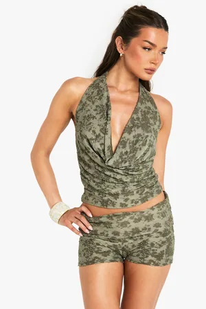 Boohoo Womens Floral Jacquard Cowl Neck Halter Top - - 6