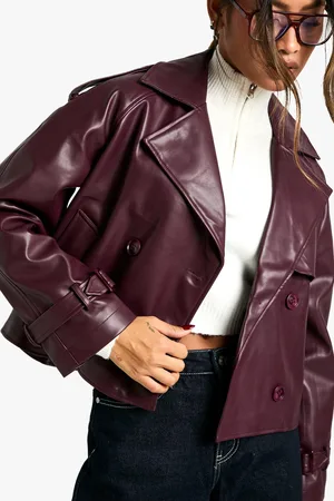 Boohoo Womens Faux Leather Short Trench Coat - - M/L