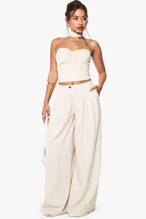Boohoo Womens Extreme Wide Leg Pleated Tailored Trousers - - 10