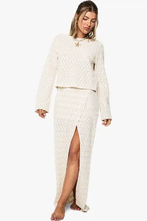 Boohoo Womens Zig Zag Knitted Beach Maxi Skirt - - S