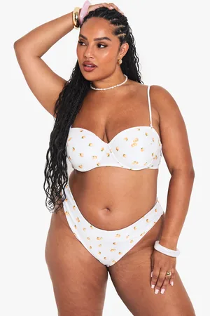 Boohoo Womens Plus Tangerine Print Padded Balcony Bikini Top - - 16