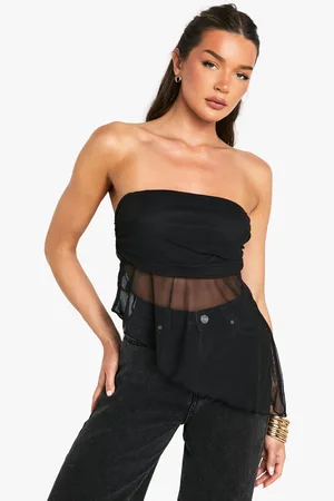 Boohoo Womens Mesh Bandeau Asym Hem Top - - 6