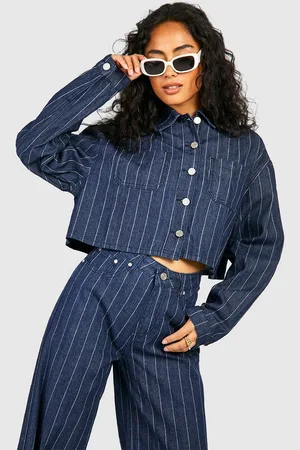 Boohoo Womens Boxy Stripe Denim Jacket - - 12