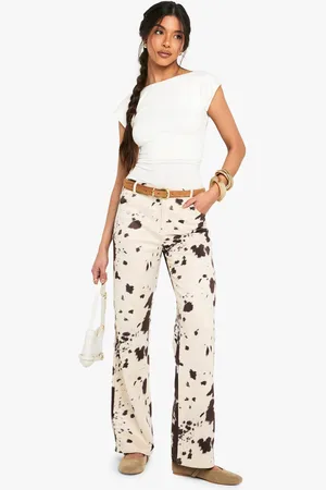 Boohoo Womens Faux Suede Cow Print Flare Trousers - - 6