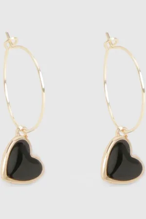 Boohoo Womens Black Heart Drop Earrings - - One Size