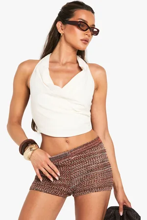 Boohoo Womens Linen Look Wrap Front Crop Top - - 6