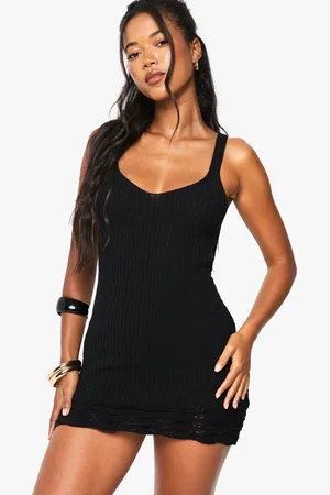 Boohoo Womens Beach Crochet Hem Detail Knitted Mini Dress - - S