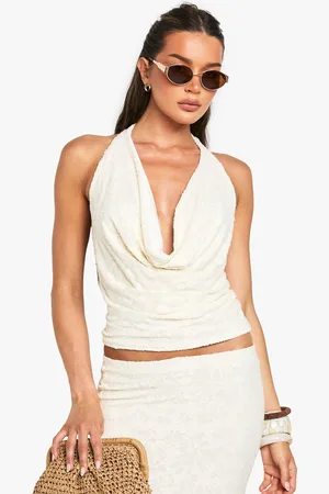 Boohoo Womens Floral Jacquard Cowl Neck Halter Top - - 6
