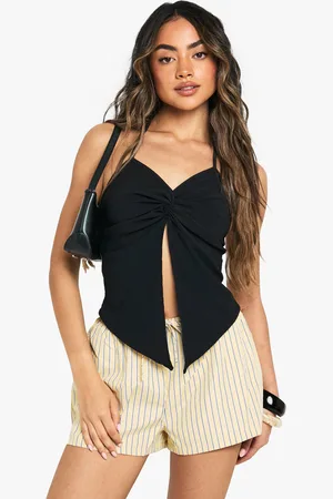 Boohoo Womens Crinkle Twist Front Halterneck Top - - 6