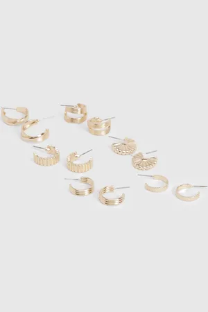 Boohoo Womens Ribbed Hoop Earring 6 Pack - - One Size