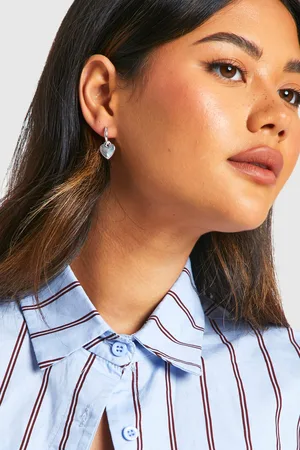 Boohoo Womens Silver Heart Drop Hoop Earrings - - One Size