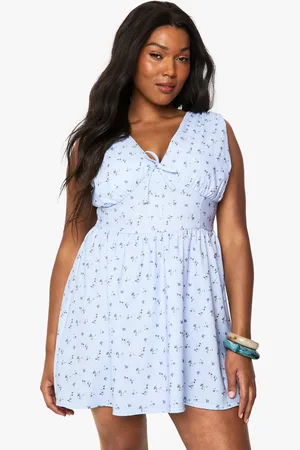 Boohoo Womens Plus Ditsy Tie Detail Plunge Corset Skater Dress - - 16
