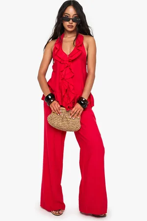 Boohoo Womens Woven Crinkle Seam Detail Wide Leg Trouser - - 6