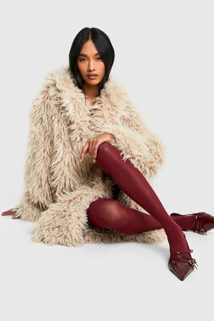 Boohoo Womens Burgundy Thick Tights - - One Size