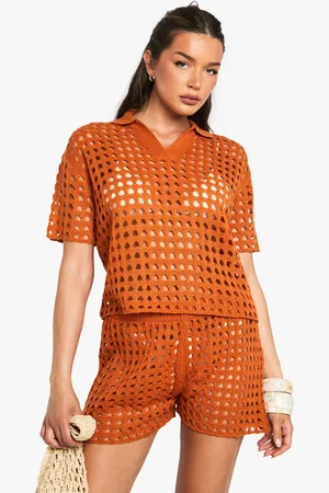 Boohoo Womens Crochet Oversized Shirt And Knitted Short Set - - S