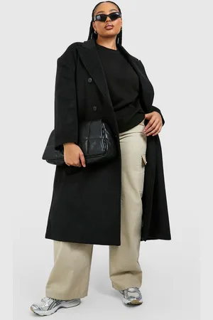 Boohoo Womens Plus Oversized Shoulder Pad Double Breast Maxi Wool Coat - - 18
