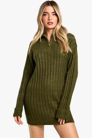 Boohoo Womens Soft Knit Rib Zip Neck Oversized Mini Jumper Dress - - M
