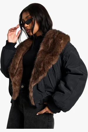 Boohoo Womens Faux Fur Collar Puffer Jacket - - 14