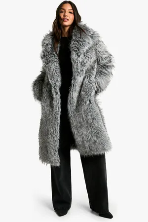 Boohoo Womens Premium Vintage Look Tipped Faux Fur Midaxi Coat - - 14