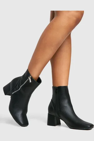Boohoo Womens Textured Side Zip Low Block Heel Boots - - 4