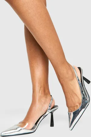 Boohoo Womens Metallic Clear Contrast Slingback Court Heels - - 6