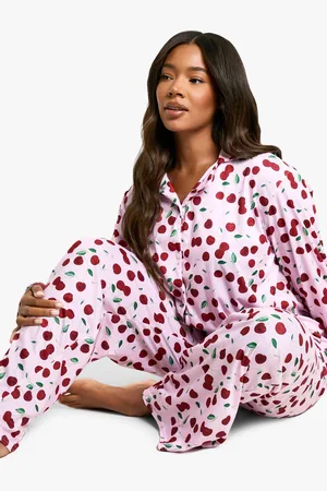 Boohoo Womens Plus Cherry Print Long Pj Set - - 16