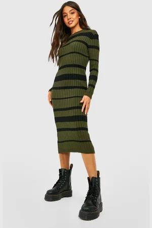 Boohoo Womens Stripe Knitted Midi Dress - - M