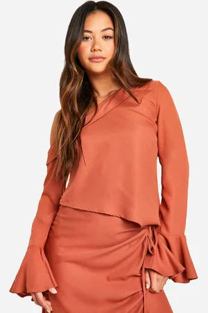 Boohoo Womens Chiffon Bardot Flared Sleeve Crop - - 10