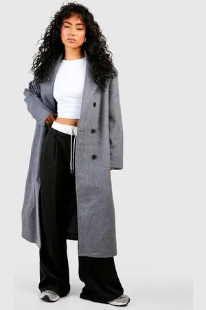 Boohoo Womens Oversized Shoulder Pad Double Breast Maxi Wool Coat - - 16