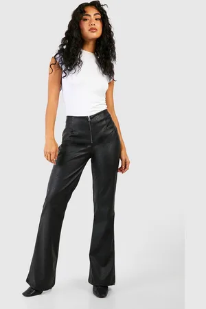 Boohoo Womens Leather Look Zip Front Flare Trouser - - 8