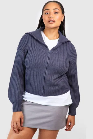 Boohoo Womens Plus Chunky Rib Polo Cardigan - - 22