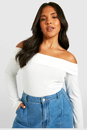Boohoo Womens Plus Soft Knitted Rib Bardot Top - - 26