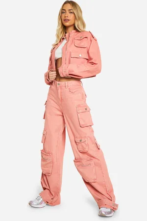 Boohoo Womens Acid Wash Denim Cargo Jeans - 6
