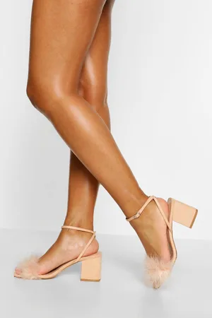 Boohoo Womens Feather Strap Low Block Heel Two Parts - - 4