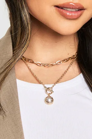 Boohoo Womens Pearl Detail Double Layered Necklace - - One Size