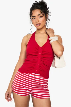 Boohoo Womens Rib Button Through Halterneck Top - - 6