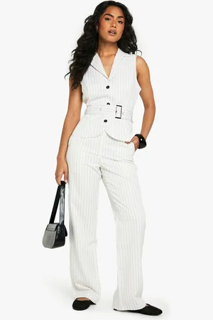 Boohoo Womens Pinstripe Mid Rise Tailored Wide Leg Trouser - - 6