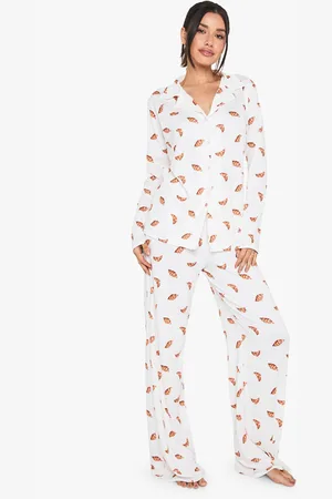 Boohoo Womens Tall Croissant Print Long Sleeve Shirt & Trousers Pyjama Set - - 8