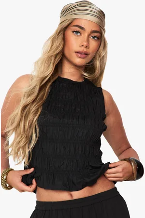 Boohoo Womens Shirred Frill Hem Top - - 6