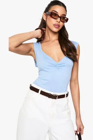 Boohoo Womens Super Soft Ruched Bust Sweetheart Neck Bodysuit - - 6