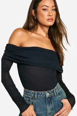 Boohoo Womens Tall Foldover Textured Sheer Bodysuit - - 10
