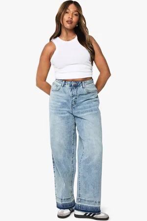 Boohoo Womens Plus Fray Hem Detail Straight Leg Jean - - 16