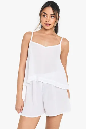 Boohoo Womens Bridal Textured Cheesecloth Ruffle Hem Cami And Short Set - - 6