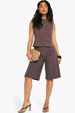 Boohoo Womens Linen Tailored Mid Rise Bermuda Shorts - - 6