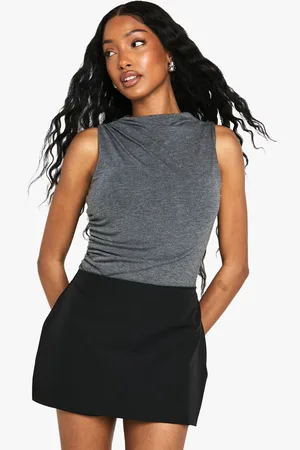 Boohoo Womens Marl High Neck Ruched Bodysuit - - 6