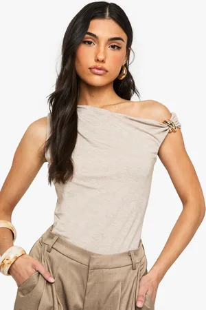 Boohoo Womens Marl Asym Neck Trim Detail Bodysuit - - 6