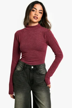 Boohoo Womens Two Tone Rib Long Sleeve Bodysuit - - 10