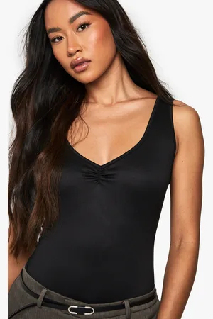 Boohoo Womens Super Soft V Neck Ruched Bust Bodysuit - - 6