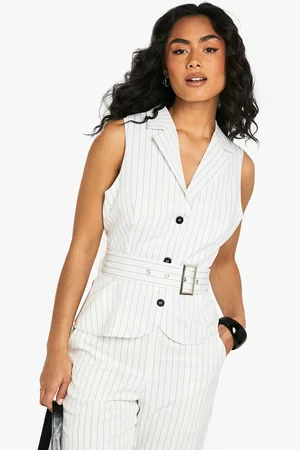 Boohoo Womens Pinstripe Belted Tailored Waistcoat - - 6