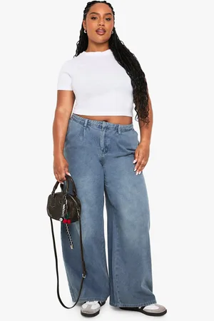 Boohoo Womens Plus Pleated Wide Leg Jean - - 16